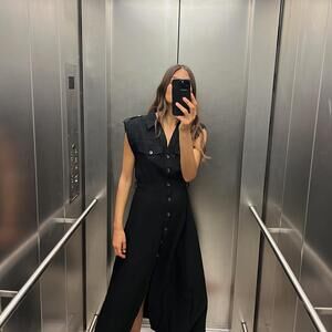 Zara MIDI SHIRT DRESS in Black
